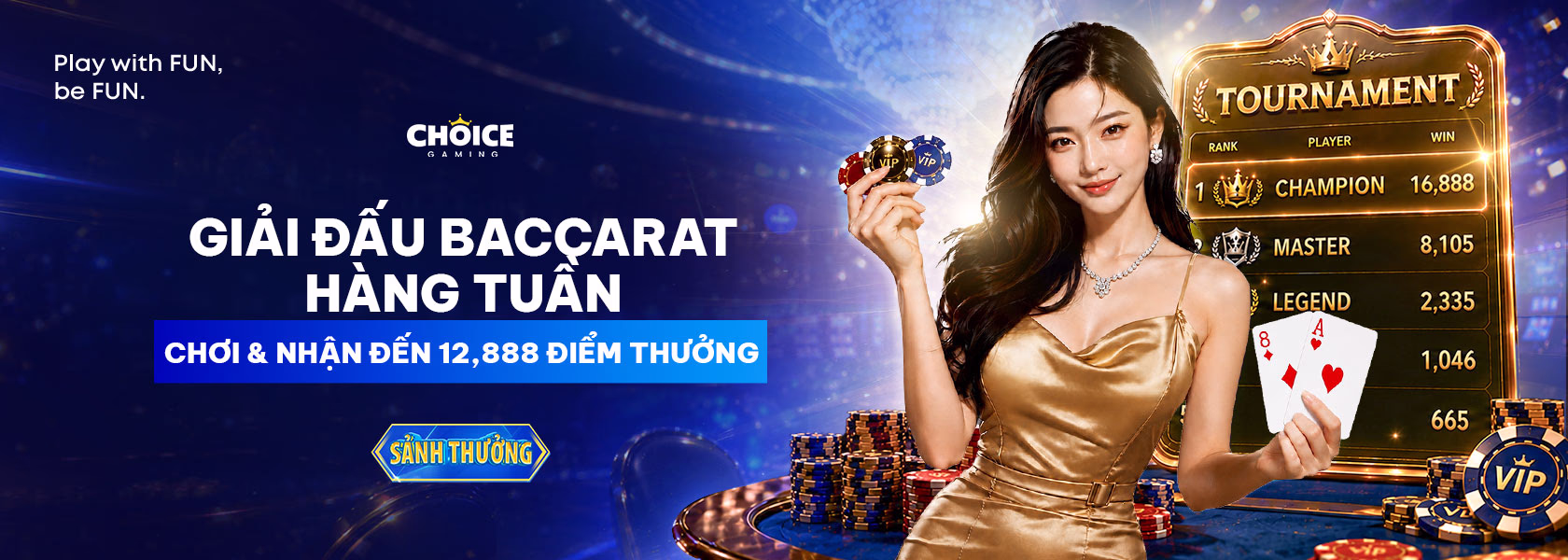 Banner FUN88 giải Baccarat VIP hằng tuần